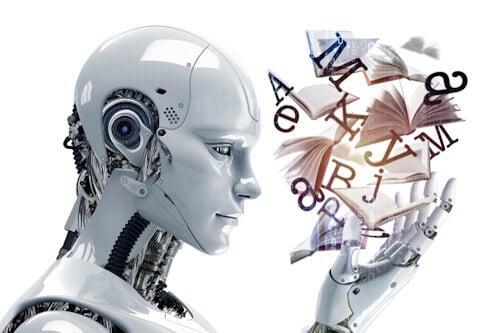 AI robot analyzing product listing text for Amazon SEO and semantic optimization